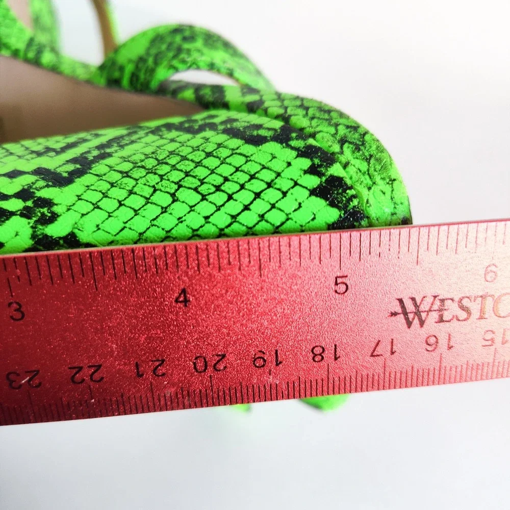 Chase + Chloe Platform Sandals 7.5 Neon Green‎ Snakeskin Ankle Strap Block Heel